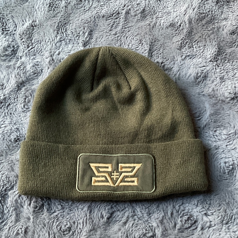 Olive Green Beanie Hat with Embroidered Logo